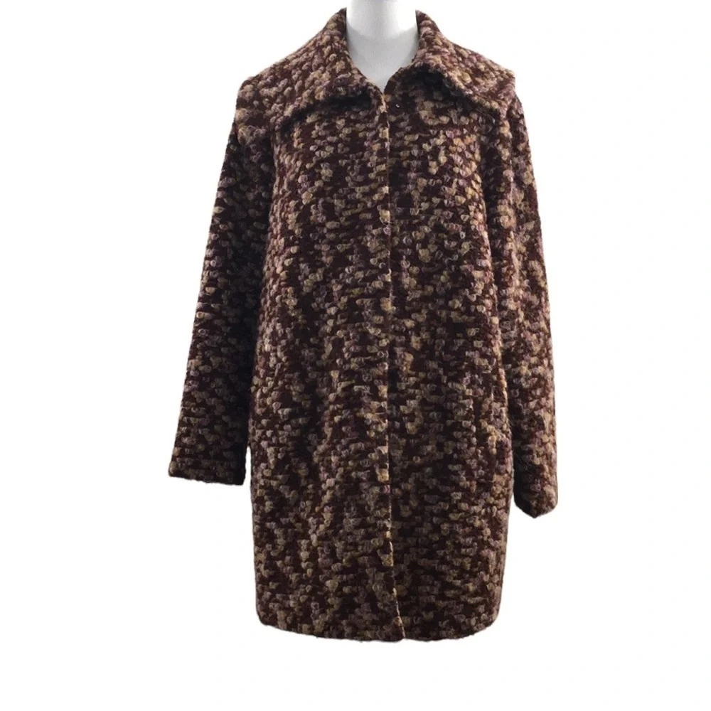 Per Una Plum Mix Textured Long Jacket Womens 16‎ Snap Acrylic Wool